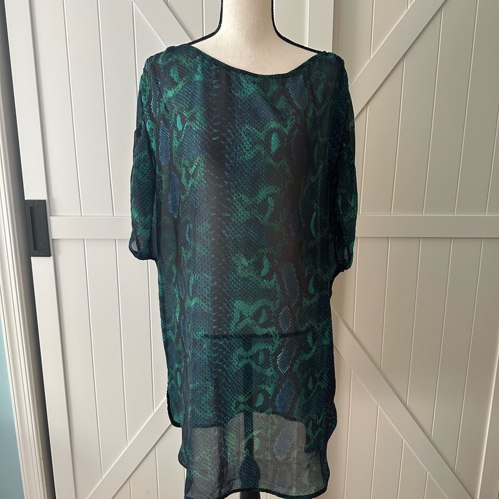 Roberto Cavalli Beachwear Snake Print Sheer Swimsuit Cover-Up Tunic Size M